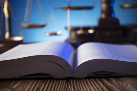 Lawyer, counselor office. Consultation with a lawyer concept. Gavel of the jugde and scale of...