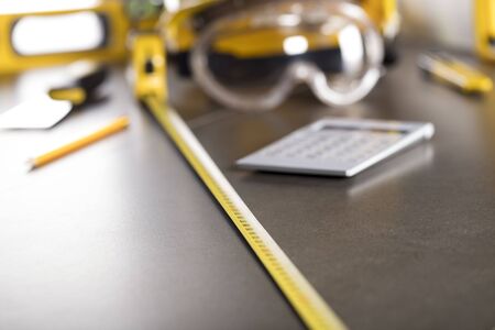 Contractor. Builder. Constructor. Concept. Stone table and  background.の写真素材