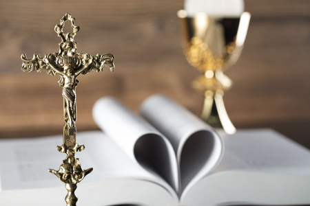 Symbols of Christianity religion, communion background.の写真素材
