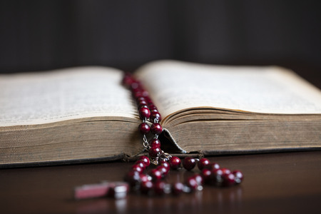 Religion concept background. Christianity. Holy Bible and rosary.の写真素材