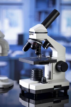 Science concept. Modern scientific laboratory interior. Reaserch station with microscopes on the...