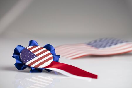 4th of July.  Independence Day concept. American flag in the form oft he badge.の写真素材