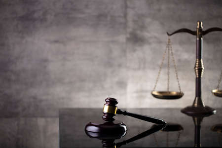 Law and justice concept. Law symbols composition: judgeâs gavel, Themis  statue and scale.の写真素材