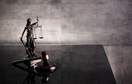 Law and justice concept. Law symbols composition: judgeâs gavel, Themis  statue and scale.の写真素材