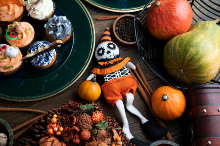 Halloween  concept. Cookies and decorations prepared for Halloween.の写真素材
