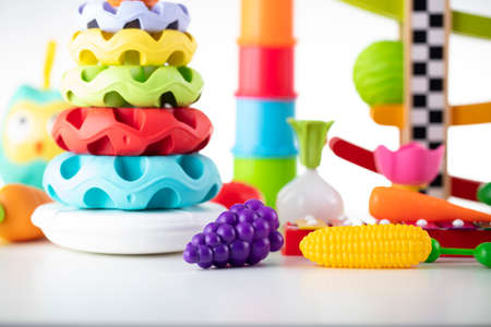 Toy blocks for little babies on white background