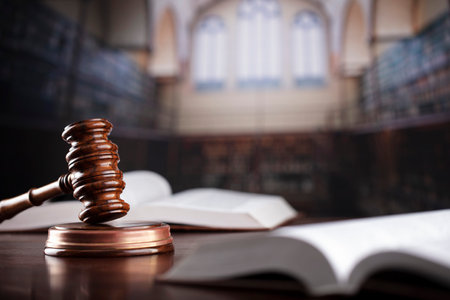 Gavel. Auction sale and business concept.  Gavel and commercial code on the dark gray  background.の写真素材