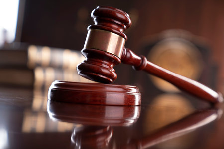 Law theme - judge office. Gavel, legal books and Themis  on the judge desk.の写真素材