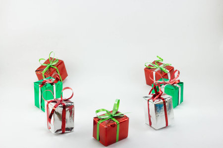 Christmas gift boxes isolated on white background, New year gift set.