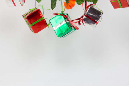 Christmas gift boxes on white background, New year gift set.の写真素材