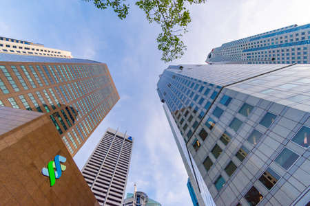 SINGAPORE - August 18, 2019 : Commercial shops on the business building in Marina Bay Sands in Singapore. decoration image contain certain grain and noise.のeditorial素材