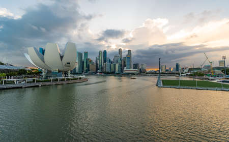SINGAPORE - August 18, 2019 : Commercial shops on the business building in Marina Bay Sands in Singapore. decoration image contain certain grain and noise.のeditorial素材