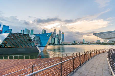 SINGAPORE - August 18, 2019 : Commercial shops on the business building in Marina Bay Sands in Singapore. decoration image contain certain grain and noise.のeditorial素材