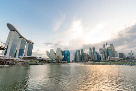 SINGAPORE - JUNE 2019 Singapore building business city and Modern Architecture with tourist on around town on June 6, 2019. decoration image contain certain grain noise and soft focus.のeditorial素材