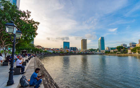 SINGAPORE - JUNE 2019 Singapore building business city and Modern Architecture with tourist on around town on June 6, 2019. decoration image contain certain grain noise and soft focus.のeditorial素材