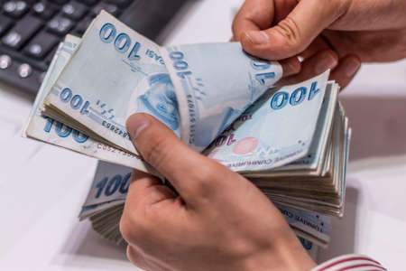 Turkish Lira, Turkish Money (Turkish Turk Parasi Lira)の写真素材
