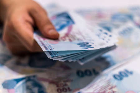 Turkish Lira, Turkish Money (Turkish Turk Parasi Lira)の写真素材