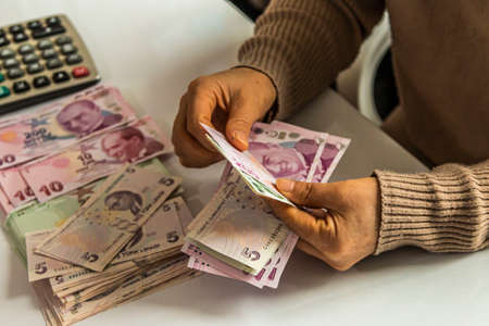 Turkish Lira, Turkish Money (Turkish Turk Parasi Lira)の写真素材