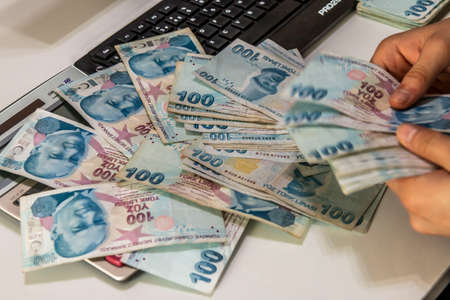 Turkish Lira, Turkish Money (Turkish Turk Parasi Lira)の写真素材