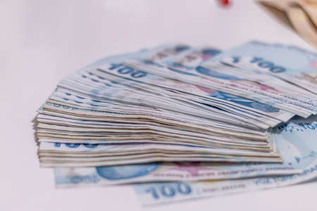 Turkish Lira, Turkish Money (Turkish Turk Parasi Lira)の写真素材