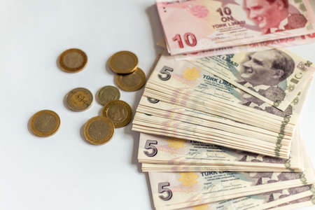Turkish Lira, Turkish Money (Turkish Turk Parasi Lira)の写真素材