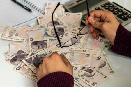 Turkish Lira, Turkish Money (Turkish Turk Parasi Lira)の写真素材