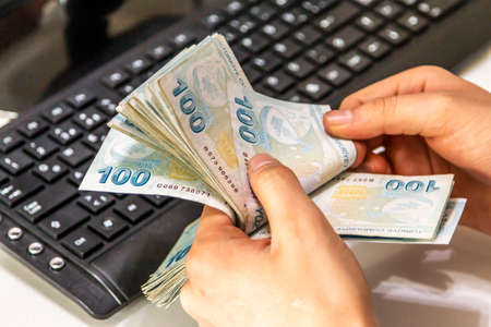 Turkish Lira, Turkish Money (Turkish Turk Parasi Lira)の写真素材