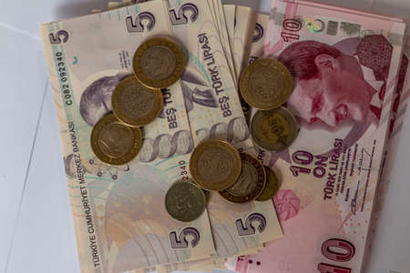 Turkish Lira, Turkish Money (Turkish Turk Parasi Lira)の写真素材