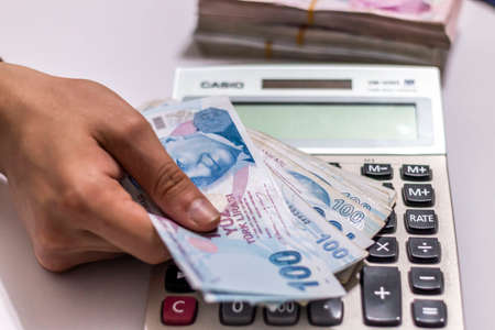 Turkish Lira, Turkish Money (Turkish Turk Parasi Lira)の写真素材