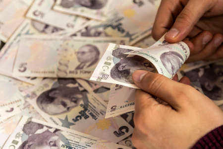 Turkish Lira, Turkish Money (Turkish Turk Parasi Lira)の写真素材