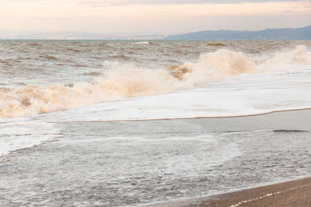 High wave view in stormy seaの写真素材