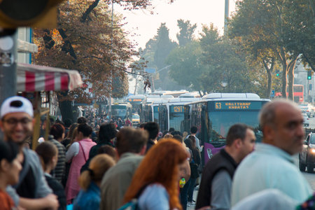 Besiktas people waiting for the bus, istanbul October 19, 2020, istanbul, Turkeyのeditorial素材