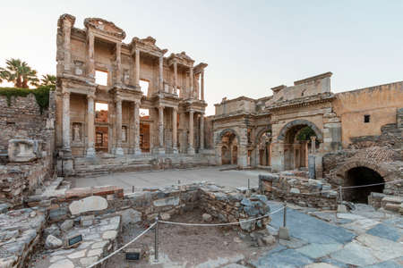 Ruins of Celsius Library in ancient city Ephesus, Turkey in a beautiful summer dayの写真素材