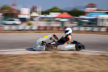 Karting races with the pan technique (Go-Kart)の写真素材