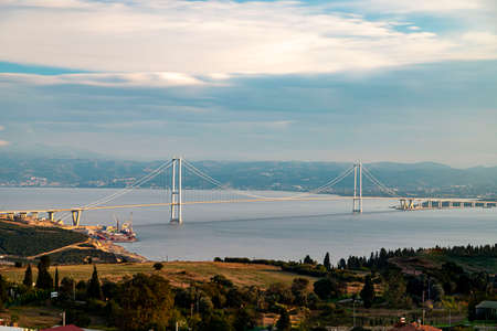 Osmangazi Bridge (Izmit Bay Bridge). IZMIT, KOCAELI, TURKEY. Longest bridge in Turkey and the fourth-longest suspension bridge in the world by the length of its central span.の写真素材