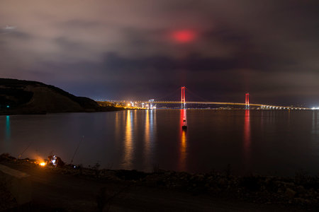 Osmangazi Bridge (Izmit Bay Bridge). IZMIT, KOCAELI, TURKEY. Longest bridge in Turkey and the fourth-longest suspension bridge in the world by the length of its central span.の写真素材