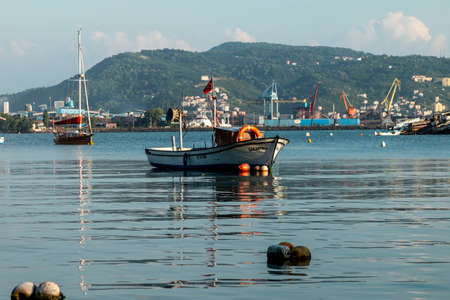 Zonguldak eregli district, fishing boats and erdemir iron and steel factory behind, June 24,2019,...