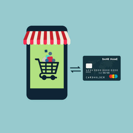 Shopping Online on Website or Mobile Application Vector Concept Marketing and Digital marketing. Horizontal view.のイラスト素材