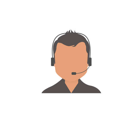 Call center operator with headset, Support Services, Online Support Center, Flat Designed Vector Illustrationのイラスト素材