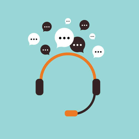 Call center operator with headset, Support Services, Online Support Center, Flat Designed Vector Illustrationのイラスト素材