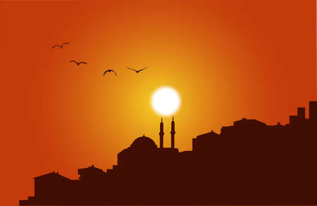 istanbul silhouette at sunsetのイラスト素材
