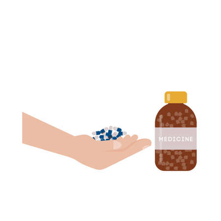 Medicine, pharmacy, hospital set of drugs with labels. Medication, pharmaceutics concept. Vector illustrationのイラスト素材