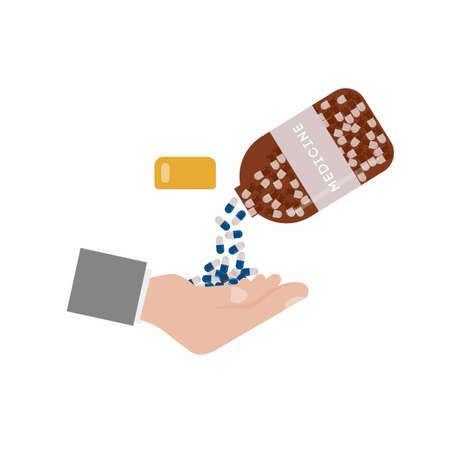 Medicine, pharmacy, hospital set of drugs with labels. Medication, pharmaceutics concept. Vector illustrationのイラスト素材