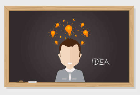 Man thinking of new ideas drawn on black blackboard vector workのイラスト素材