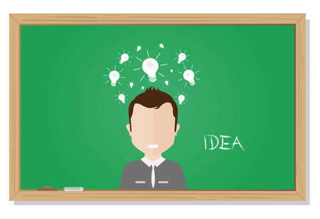 Man thinking of new ideas drawn on green blackboard vector workのイラスト素材