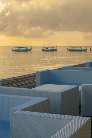 landscape of the islands Maldives at sunsetの写真素材