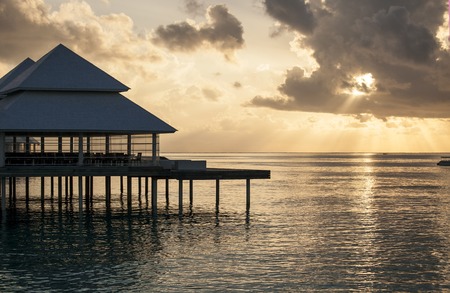 landscape of the islands Maldives at sunsetの写真素材