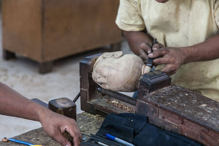 Local crafts of Cambodia handmade wood carved の写真素材