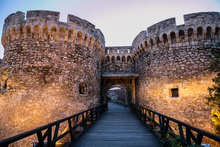 Kalemegdan fortress in Belgrade Serbia, Zindan gate and old wooden bridge,