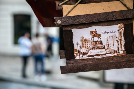 old plaque in the center of Belgrade with over a famous andmarkの写真素材